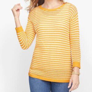 Talbots Yellow & White Stripe Open Knit Classic Colorful Tunic Sweater [size M]